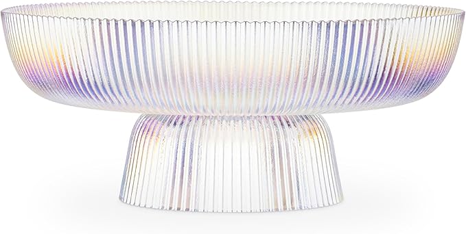 Navaris Glass Fruit Bowl - Decorative Fluted Colored Glass Bowl for Fruit Snacks Sweets - 10.2" / 26cm Diameter Table Centerpiece Dish - Rainbow Tinted