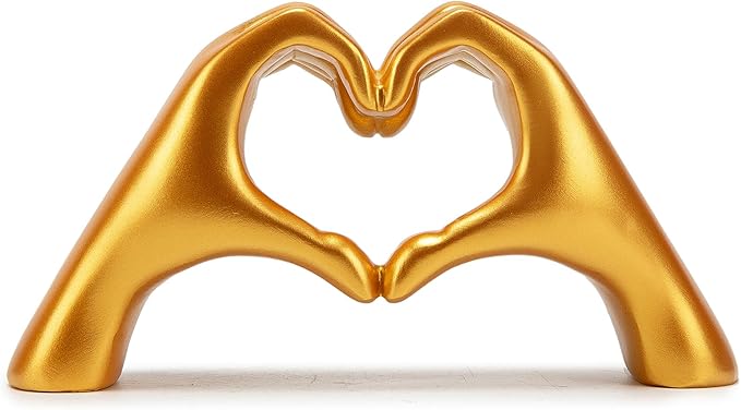 FANTESTICRYAN Medium Heart Hands Statues Gold Hand Love Sculpture Decorative Home Decor Ornaments for Living Room, Wedding, Bedroom, Office Desktop, Cabinets, Bookshelf (Medium Yellow Gold)
