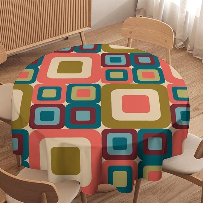 Abstract Geometric Round Tablecloth, Mid Century Modern Middle Century Abstract Patterns Print Tablecloth for Home Party Dining Room Kitchen Decor 36Inch(90cm)