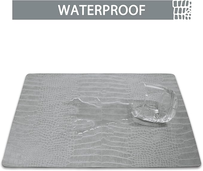 Set of 6 Faux Leather Placemats, PU Table Mats, Waterproof, Stain Resistant, Heat Resistant, Easy to Clean for Kitchen Dining Table,Conference Table