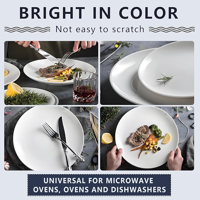Dessert Plates Set of 6, White Appetizer Plates, 8 Inch Ceramic Dinner Plates for Salad, Bread, Cake, Fruit, Microwave and Dishwasher Safe (8 inch, 6 pack)