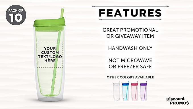 Custom Tall Orbit Acrylic Tumblers 20 oz. Set of 10, Personalized Bulk Pack - Perfect for Iced Coffee, Soda, Other Hot & Cold Beverages - Lime Green