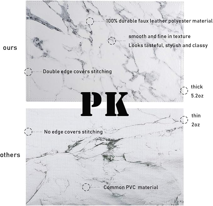 Marble Leather Placemats for Dining Table Waterproof Set of 4 Marble Decor for Kitchen Table Easy to Clean PU Place Mats for Dinning,Office (Marble（Black）)