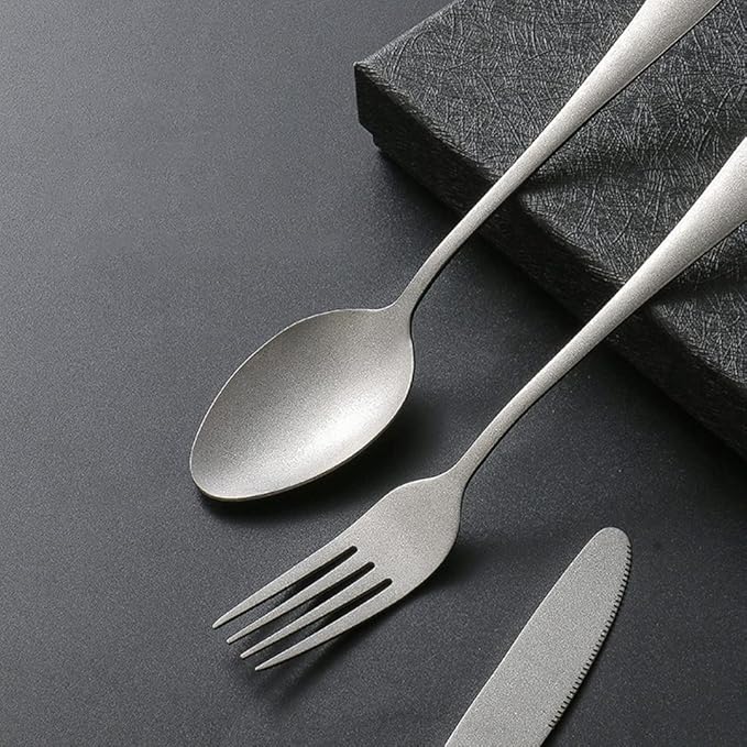 Matte Silverware Set for 8 Stainless Steel Flatware Set Vintage Style Delicate Cutlery Utensils 40 Piece Include Knives Forks and Spoons Tableware Set for Home Kitchen Wedding Restaurant