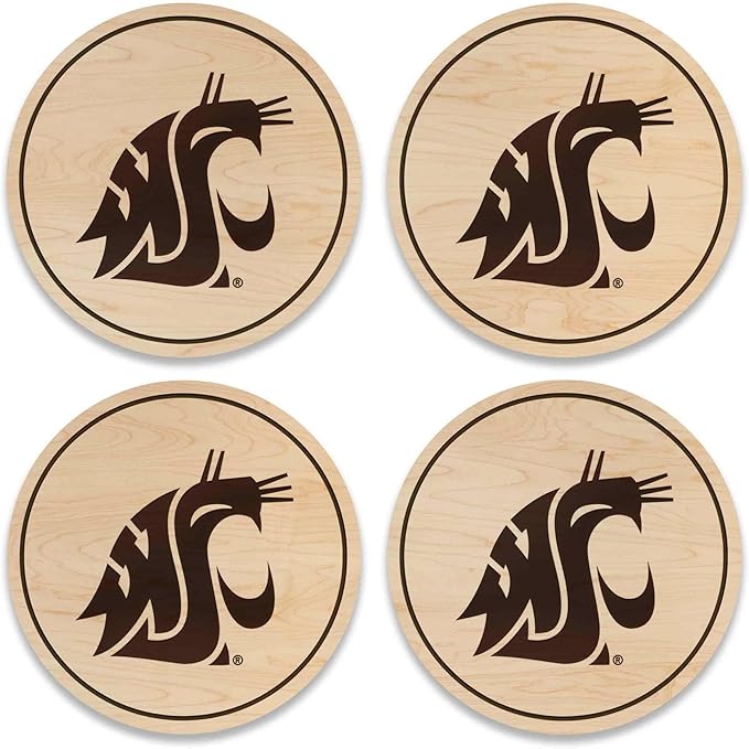LazerEdge Washingston State Cougars Wooden Coaster Set - Maple Wood - Officially Licensed Product - 4-Pack