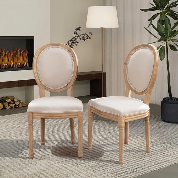 SoarFlash French Dining Chairs Set of 4, Vantage Dining Chair with Round Back, Farmhouse Country Dining Chair for Kitchen,Bedroom,Beige