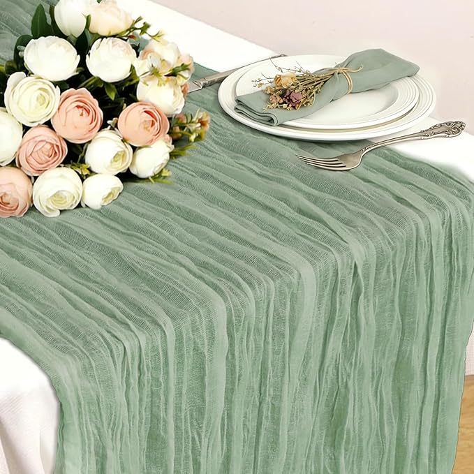 Sage Green Table Runner, 10Ft 120in Cheesecloth Table Runner, Gauze Rustic Cheese Cloth Table Runners for Wedding, Party, Baby Shower, Boho Table Runners for Christmas Thanksgiving Halloween Easter