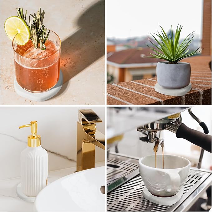 Diatomaceous Earth Coasters Set of 2 for Drinks, Moisture Water Absorbent Stone Coasters for Table Desk at Work, Water Absorbing Instant Drying Diatomite, Modern White