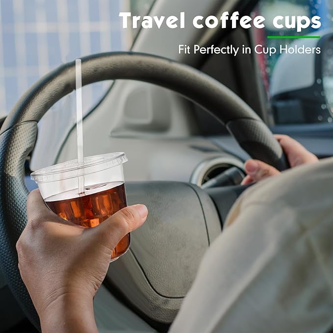 50 Sets Clear Plastic Cups with Lids and Straws, Disposable Iced Coffee Cups Drinking PET for Cold Drinks, Juice, Smoothie, Coffee Shops, Party, Christmas(Clear,12 oz)