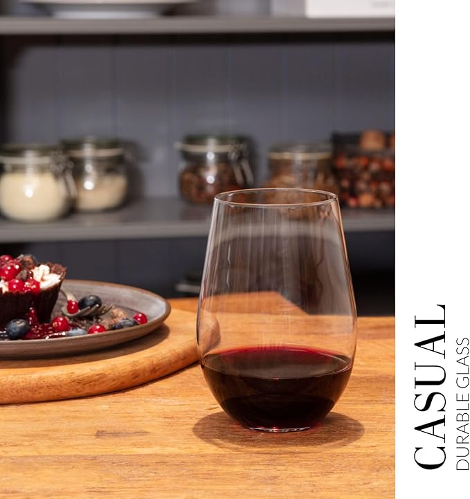Krosno Stemless Wine Glasses for Red or White Wine, Set of 6, 19.6 oz, Harmony Collection, Perfect for a Veriety of Drinks, Made in Europe