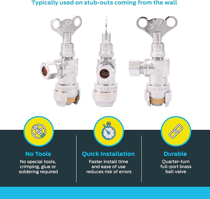 SharkBite 1/2 x 3/8 Inch Compression Angle Stop Valve, Loose Key Quarter Turn, Push to Connect Brass Plumbing Fitting, Chrome Finish, PEX Pipe, Copper, CPVC, PE-RT, HDPE, 24731LF