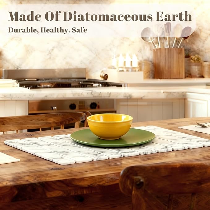 Large Stone Drying Mat for Kitchen Counter, Collapsible Dish Drying Mat Quick Drying Super Absorbent Diatomaceous Earth Mat, Drain Pad for Dishes Bottles Cups Match Any Countertop 24" x 16"