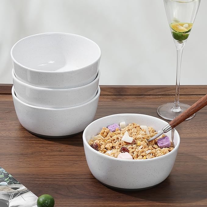 Ceramic Bowls,26 oz Porcelain Cereal Bowls,Stoneware Dinner Dish Set of 4 for Soup, Cereal, Oatmeal, Fruit, Rice - Dishwasher & Microwave Safe,White(Grey Bottom)