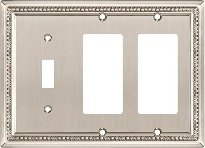 Henne Bery Sunken Pearls Heavy Duty Decorative Wall Plate Switch Plate Outlet Cover (Single Toggle/Double Decorator, Satin Nickel)