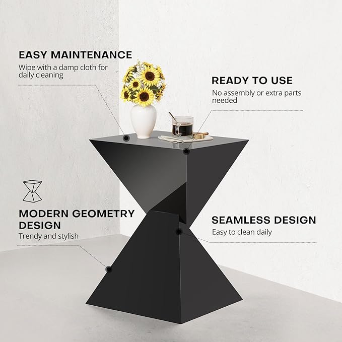 BECHAEO 12.6" Black Acrylic Side Table, Lightweight Irregular Design, Modern End Table for Small Spaces, Versatile Nightstand for Living Room Bedroom & Patio, Versatile Indoor/Outdoor Accent Table