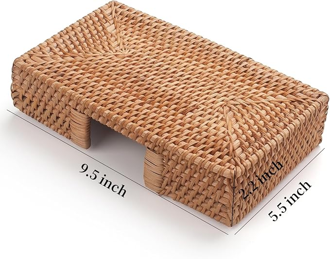 Rattan Napkin Holder Rectangular, Wicker Napkin Basket for Kitchen, Flat Napkin Holders for Paper Napkins, Woven Napkin Holders for Tables (9.5 x 5.5 x 2.2 inch)