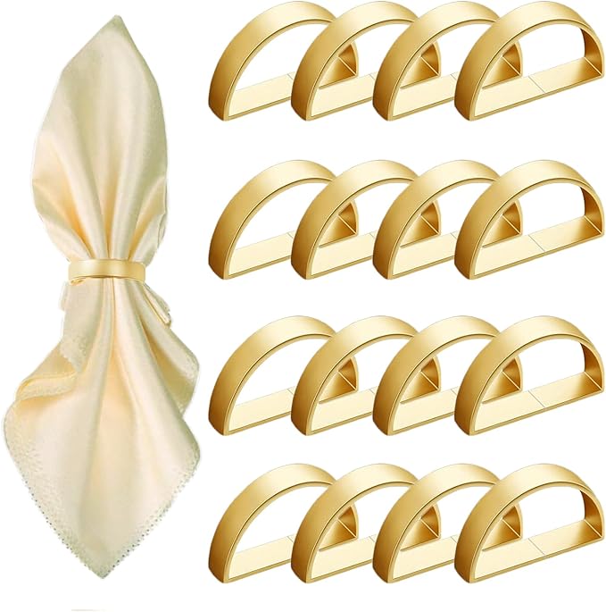16 Pcs Matt Gold Napkin Rings - Metal Napkin Ring,Stainless Steel Napkin Rings for Table Settings Wedding Christmas Party Dinner Table(Semicircle)