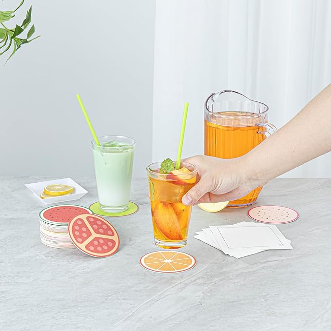 Restaurantware Drink Coasters 480 Count 3.5 Inch Paper Moisture-Absorbing Bar Coasters Assorted Decorative Table Coasters for Tabletop Protection Assorted Colors