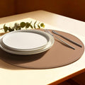 Round Vinyl Pink Placemats Set of 6, Faux Leather Waterproof Wipeable Heat Resistant Place Mats, Washable Table Mats for Halloween, Thanksgiving & Christmas Dinner(Pink)