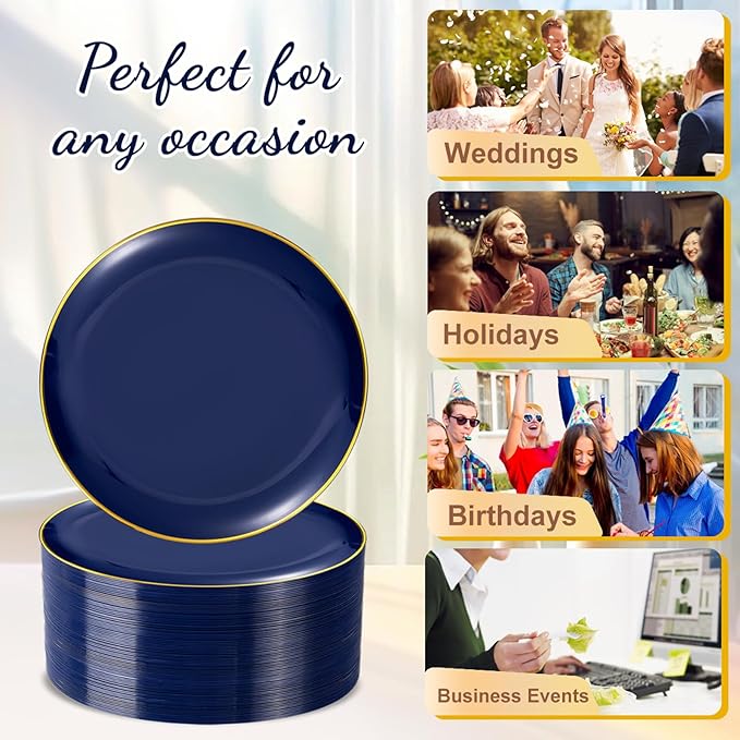 Festiva 400Pcs Navy Blue Gold Dessert Plates 6.3" with Forks 5"- 200PCS Small Disposable Dessert/Cake/Appetizer Plates and 200PCS Forks - Serve 200 Guests for Hanukkah Party&Birthday &New Year
