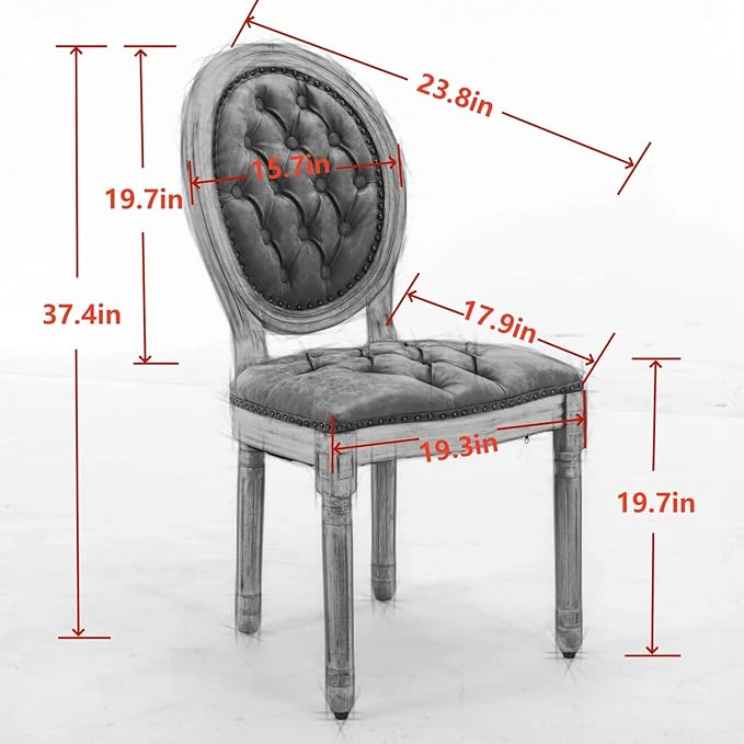 Ball & Cast French Vintage Upholstered Dining Chairs Set of 2, Button Tufted Kitchen Side-Chairs with Carved Antique Wood Frame & Nailhead Trims, PU-Leather Curved Backrest Louis Chair, PU Green