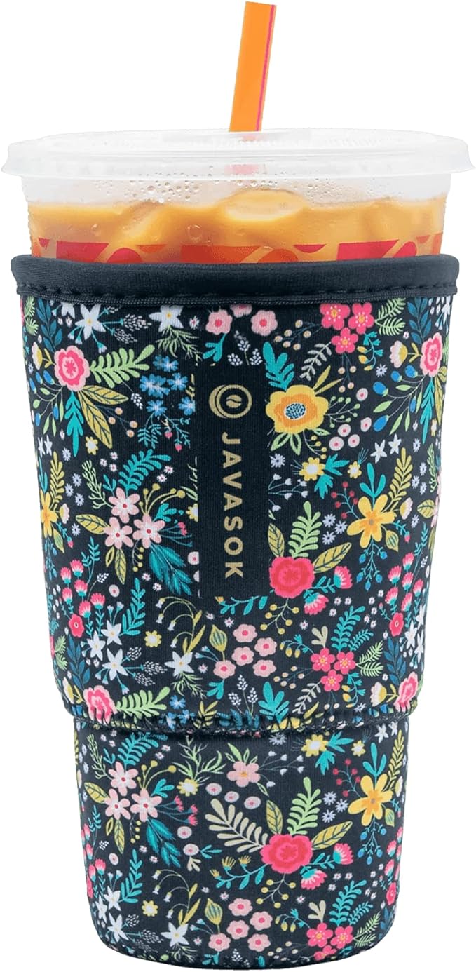 Sok It JavaSok Iced Coffee & Cold Soda Insulated Neoprene Cup Sleeve (English Garden Picnic, Large: 30-32oz)