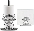 Highland Cow Paper Towel Holder Countertop Kitchen Decor Indoor with Round Base, Iron Rustic Highland Cow Napkin Holder Stand Accessories for Bathroom Kitchen Dining Farmhouse, 2 PCS