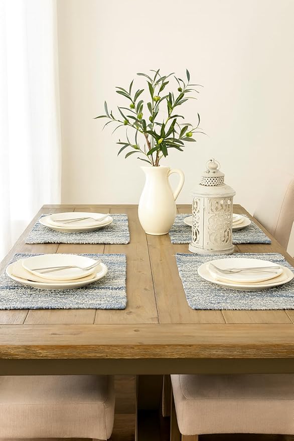 C&F Home Denim Rag Blue Rectangle Thick Placemats Set of 4 Farmhouse Country Boho Vintage Table Mats for Kitchen Dining Home Decor Fourth of July Americana Patriotic Independence Day Memorial Day
