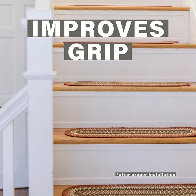 Homespice Chester Jute Braided Stair Treads for Wooden Steps, Country Cabin Decor, Set of 13, Red 8x28 Rectangle Rug for Stairs - Easy to Clean, Tightly Stitched and Durable