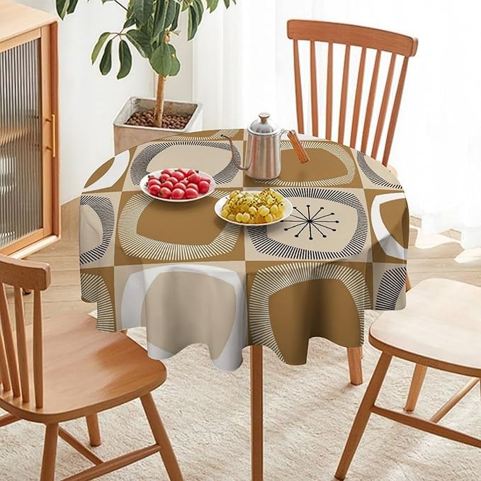 Mid Century Round Tablecloth, Retro Geometric Colorful Squares Abstract Boho Vintage 50s 60s Tablecloth for Home Party Dining Room Kitchen Decor 36Inch(90cm)
