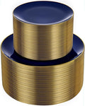 bUCLA 100PCS Blue Plastic Plates - Navy Blue Disposable with Gold Rim, Include 50 Each (10 inch Dinner & 7 inch Dessert) Plates, Ideal for Party and Hanukkah