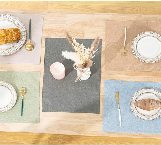 UnivoColors Set of 6 Faux Linen Placemats, Heat-Resistant & Easy-to-Clean,13"x19"for Dining Table, Kitchen, Holiday Meals (Pink)