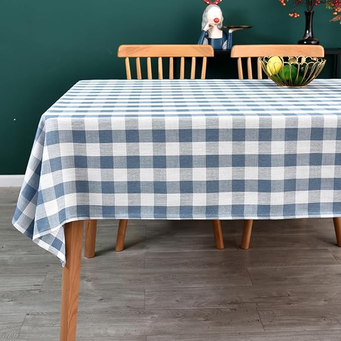 Gingham Tablecloth Rectangle Table Cloth Heavy Duty Cotton Checkered Table Cover for Spring Picnic Kitchen Dining(C-Sky Blue, 52x120 inch)