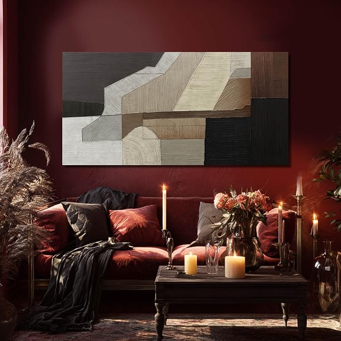 VAYIMDH Abstract Wall Art Wall Decor Living Room Contemporary Pictures Bedroom Brown Wall Art Black Artwork Geometry Decorations for Home Office 24”x48”