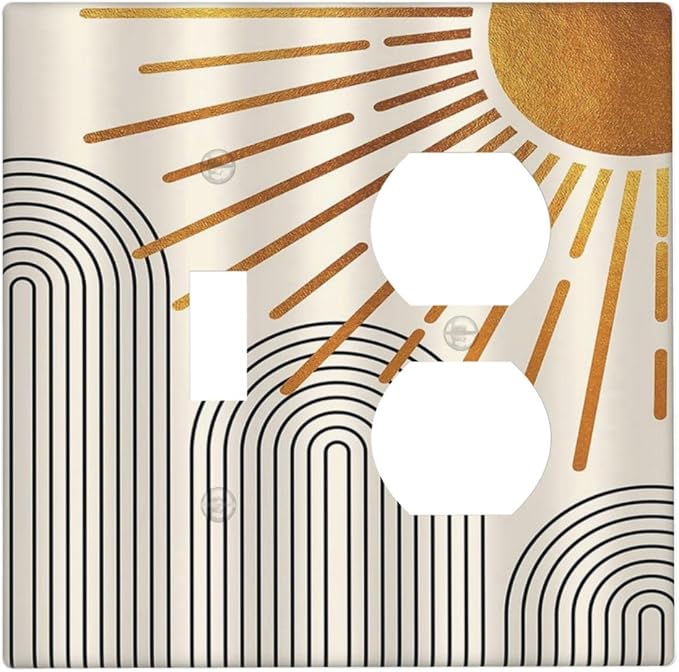 Light Switch Cover Plate Mid Century Boho Sun Beige Minimalist Abstract 2 Gang Decorative Switch Plates 1 Toggle Duplex Combo Outlet Covers GFCI Wall Plates for Bathroom Bedroom Decor