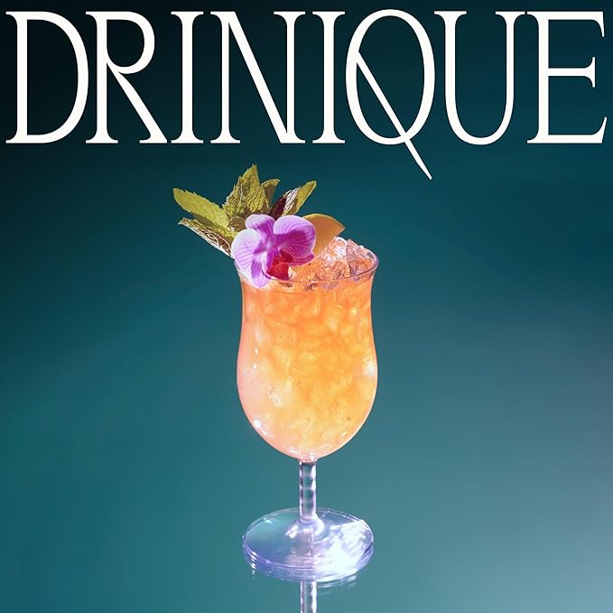 DRINIQUE 13oz Unbreakable Hurricane Cocktail Glass (Set of 4) Shatterproof Tropical Tritan Plastic Cup - Clear