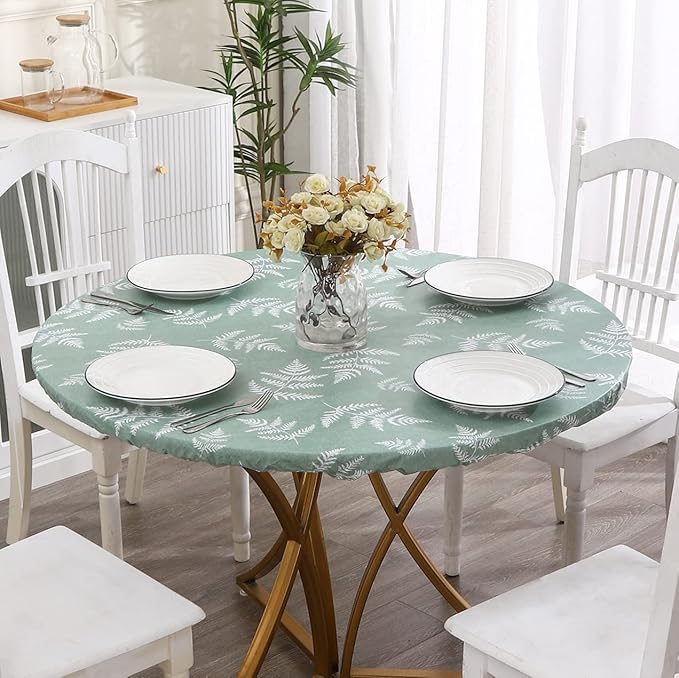 Walrus Round Vinyl Fitted Tablecloth with Flannel Backing Elastic Edge Design Table Cover Waterproof Oil-Proof PVC Table Cloth Stain-Resistant Best for 32"-36" Round