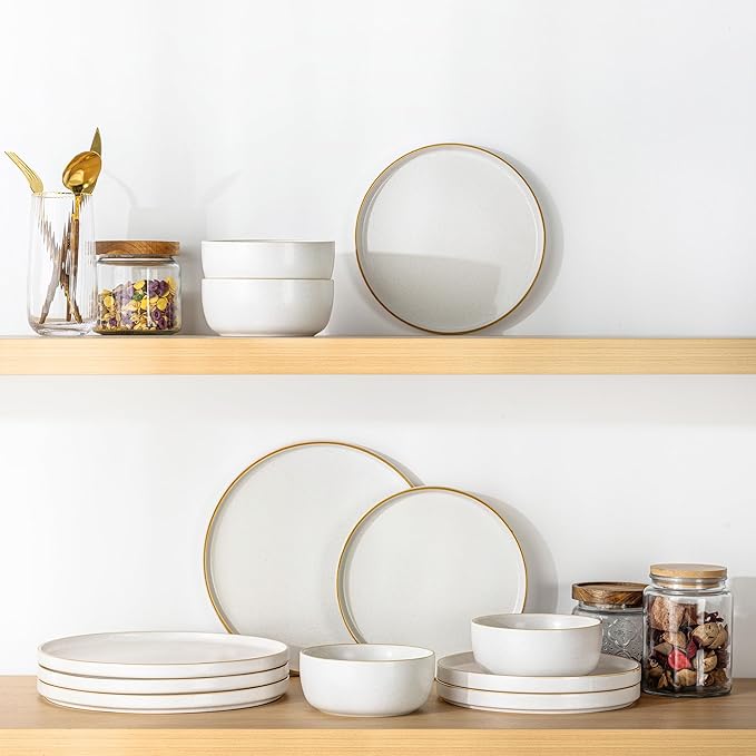 AmorArc Stoneware Dinnerware Sets for 8,Reactive Ceramic Plates and Bowls Set,Highly Chip and Crack Resistant | Dishwasher & Microwave Safe | Round Dishes Set Service for 8 (24pc)