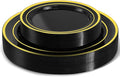 60 PCS Black and Gold Plastic Plates, Disposable Party Black Plates Include 30 10 inch Dinner Plate and 30 7 inch Dessert Plate Perfect for Holiday, Birthday, Wedding & Party
