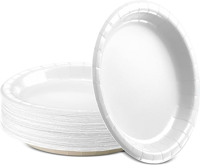 Disposable Paper Plates White, 7 Inch Paper Dessert Plates, Strong and Sturdy Disposable Plate for Party, Dinner, Holiday, Picnic, or Travel Party Plate, Pack of 50