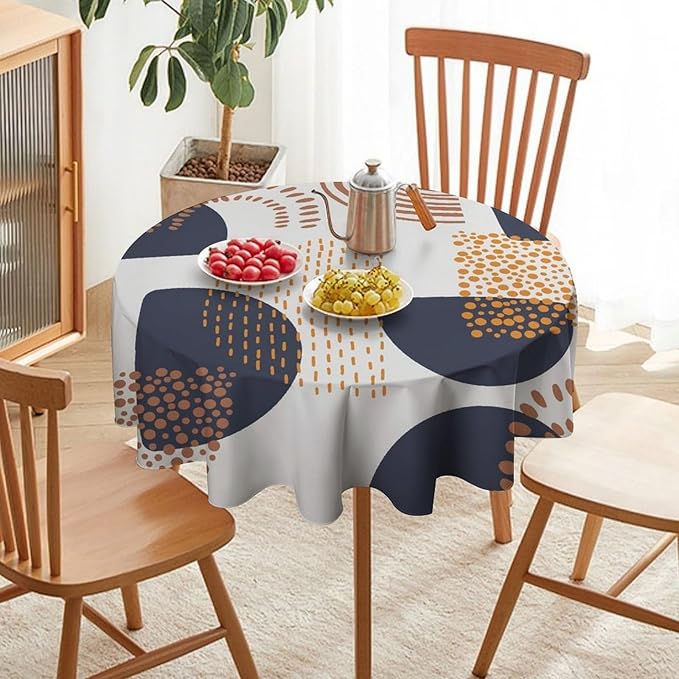 Abstract Modern Art Mid Century Round Tablecloth, Mid Century Rustic Boho Art Pattern Tablecloth for Home Party Dining Room Kitchen Decor 50Inch(127cm)