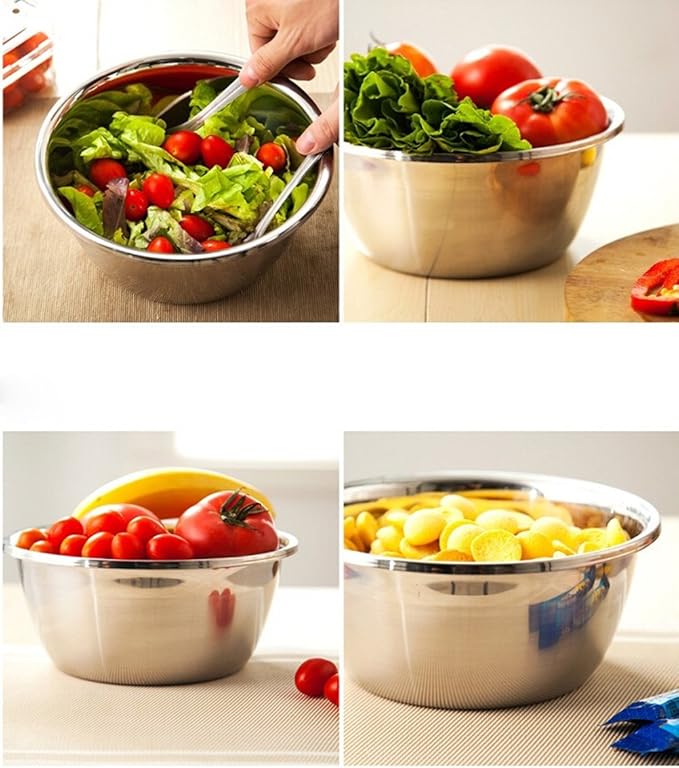 meleg otthon Stainless Steel Bowl,1.5QT Salad Bowl,Metal Bowls,Stainless Steel Basin, Deeper Edge Mirror Finish Dishwasher Safe bowl (S)…