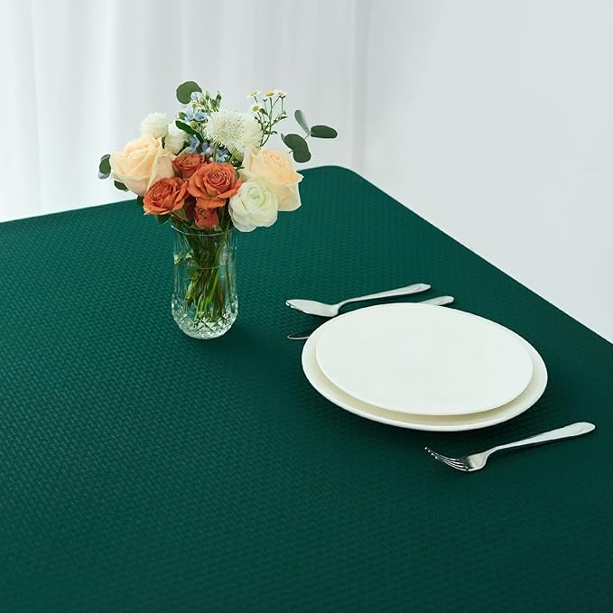 maxmill Christmas Tablecloth Stain Resistant Waterproof Wrinkle Resistant Spillproof Washable Weaved Texture Table Cloth for Dining Room, Holiday Dinner, Rectangle 60 x 140 Inch, Hunter Green