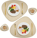 Faux Leather Placemats Set of 2 and Coasters, Heat Resistant Placemats for Dining Table, Waterproof Wipeable Washable Dinner Table Mats, Easy to Clean Kitchen Place Mats Romantic Golden