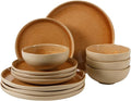Gibson Elite Manila Bay 12-Piece Stoneware Dinnerware Set, Service for 4, Reactive Glaze Modern Artisan Plates, Bowls & Mugs, Orange, Round Design