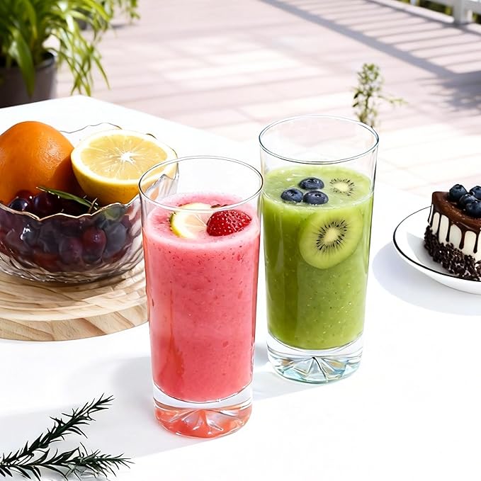 Drinking Glasses Set of 6, 16oz Glass Cups with Wide Mouth Design,Water Glasses for Bar Glassware, Premium Tall Glasses Drinking Set for Water, Beer, Juice and Cocktail, Unique Christmas Gifts