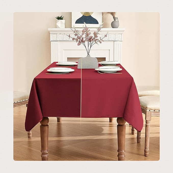 BALCONY & FALCON Rectangle Tablecloth Waterproof Table Cover Peach-Skin Fabric and Satin Double-Sided Usable Table Cloth for Wedding, Party, Restaurant, Hotel and Dining (Red 55x95)
