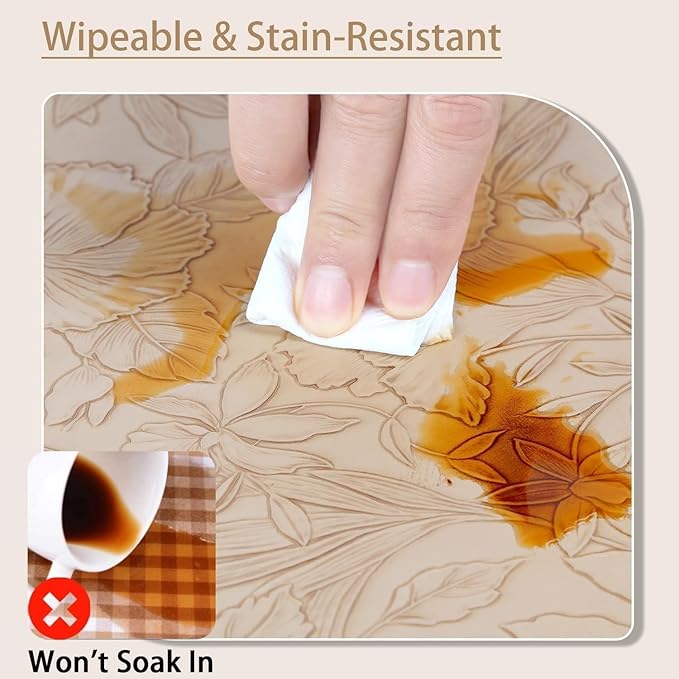 SolaraDawn Faux Leather Table Placemats Set of 6, Washable, Wipeable & Heat-Resistant Table Mats, Waterproof Dining Place Mats with Embossed Texture for Kitchen & Dining, Beige, 17" × 12"