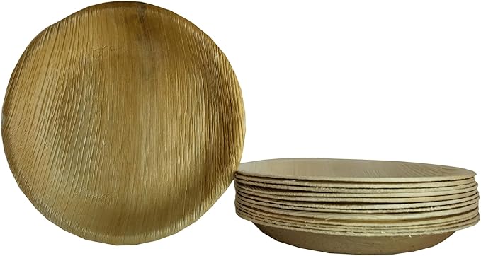 Harshu Areca Round Flatware - 20 Pack, Biodegradable Palm Leaf Plates, Eco-Friendly Disposable Tableware for Parties, Events, and Catering (Round Plate, 7" (18cm) - 20 Pack)