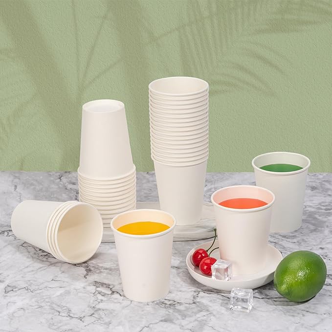 500 Pack Coffee Cups 8 oz White Disposable Paper Cups, Hot Beverage Drinking Cup for Parties, Travel, and Events